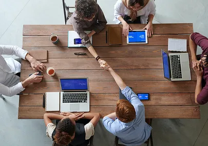 People are sitting indoors